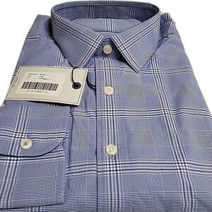 UNTUCKit Mens L Tall Regular Fit‎ Performance Blue Plaid Dress Shirt Button Down